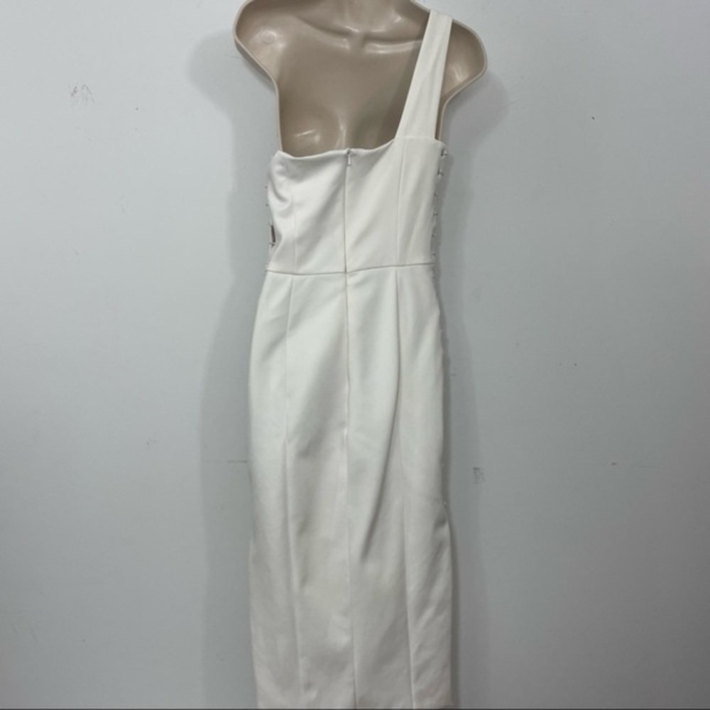 MISHA strech lace up sides midi dress one shoulder white size medium M cut out - Picture 6 of 15